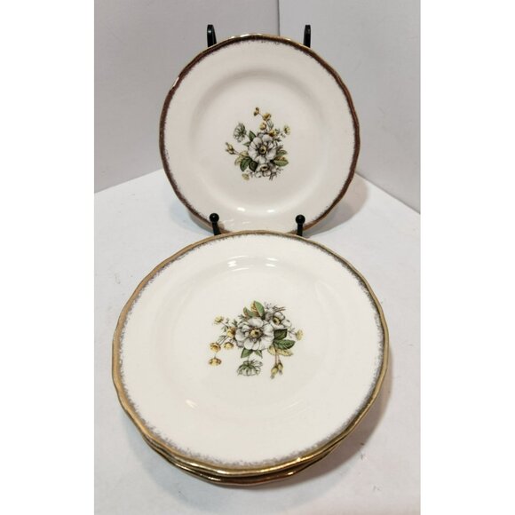 Vtg Royal Tudor Linda Pattern 22KT Gold Trim Bread And Butter Plates Set Of 6 - Picture 2 of 8